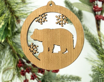 Bear Christmas Wood Ornament - Standing Bear Silhouette Wooden Tree Decoration - White Oak Bear Ornament - Wildlife Ornament