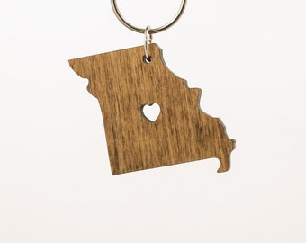 Missouri Wooden Keychain - MO State Keychain - Wooden Missouri Carved Key Ring - Wooden MO Charm - State of Missouri Keychain