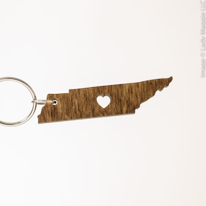 Tennessee Wooden Keychain - TN State Keychain - Wooden Tennessee Carved Key Ring - Wooden TN Charm