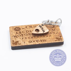 Rustic Ouija Board with Planchette Keychain Set Mini Ouija Board & Planchette Keyring Ouija Mystifying Oracle Planchette Engraved Charm image 3