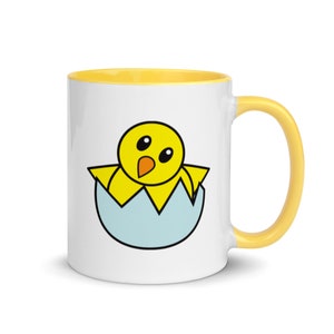 Hatching Chick Emoji Mug Baby Chick Emoji Mug with Color Inside Hatching Baby Chick Coffee Cup Yellow