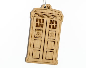 Doctor Who Tardis Keychain - Dr. Who Carved Wood Key Ring - TARDIS Wooden Engraved Charm - Doctor Who Charm