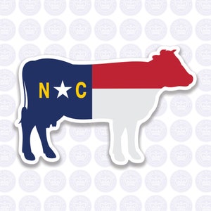 Cow North Carolina Decal NC Cow Flag Decal North Carolina Cattle Bumper Sticker State of NC Decal NC Flag Decal 2", 3" & 5" inches