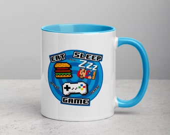 Gamer Mug | Eat Sleep Game Repeat Mug | Gamer Coffee Cup | Gamer Life Mug | 8 bit Mug