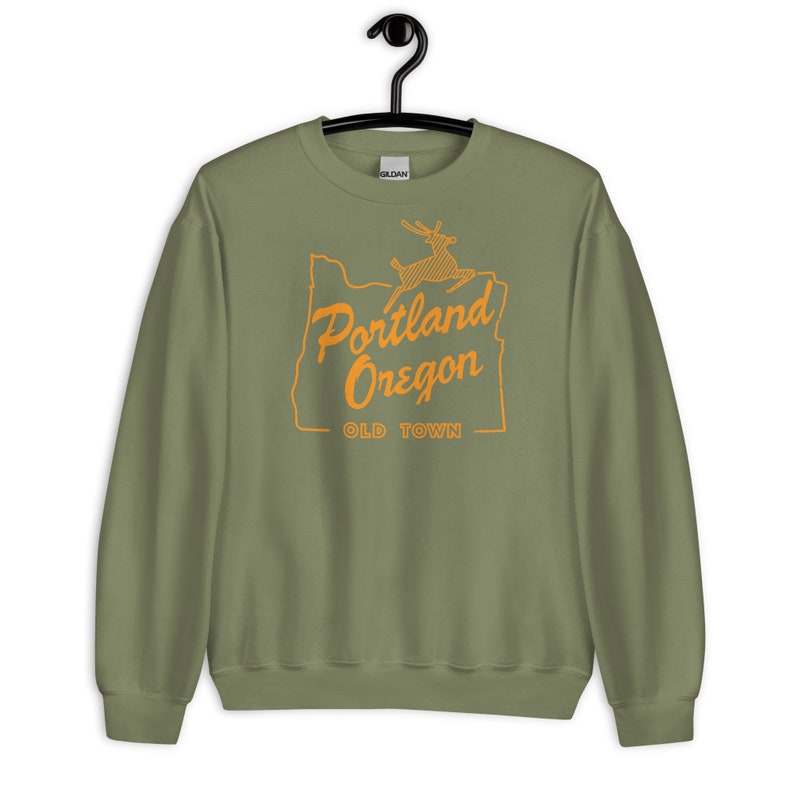 Portland Oregon Old Town Unisex Sweatshirt | Orange Old Town Portland OR Shirt | White Stag Sign | Oregon Graphic Sweatshirt | Portland OR