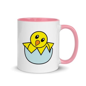Hatching Chick Emoji Mug Baby Chick Emoji Mug with Color Inside Hatching Baby Chick Coffee Cup Pink