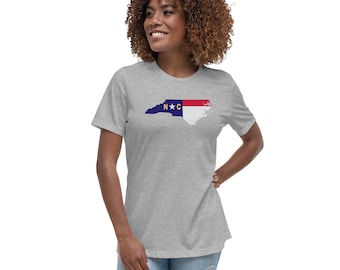 North Carolina State Flag Women's T-Shirt - NC Flag Women's Relaxed T-Shirt - Ladies NC T-Shirt - North Carolina Misses Tee