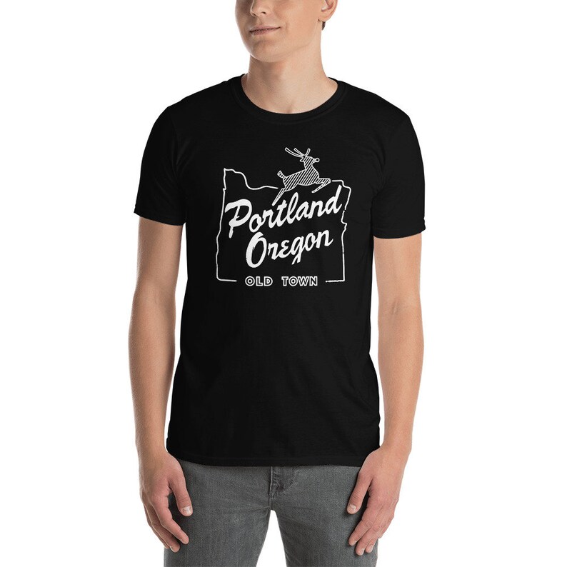 Portland Oregon Old Town t-shirt White Old Town Portland OR Shirt White Stag Sign Shirt Oregon Tee Shirt Portland OR Shirt Black