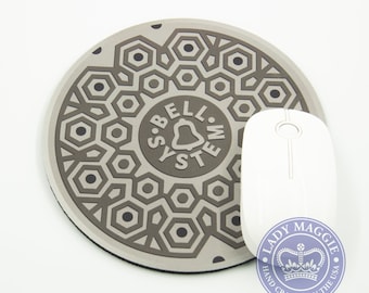 Manhole Logo Mouse Pad with Mandala Logo - Bell System Manhole Cover Mouse Pad - Vintage Manhole Mandala