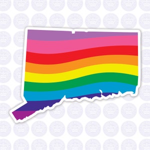 Connecticut Rainbow Flag Decal - CT State LGBTQ Decal - Connecticut Bumper Sticker - State of Connecticut Decal - Connecticut Gay Pride