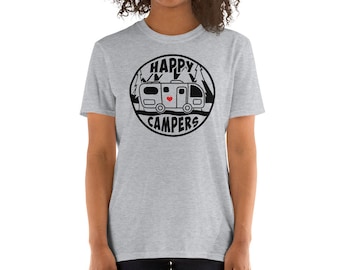 Happy Campers RV Camper T-shirt - Svart grafisk campingvagn unisex-tröja - fritidsfordon campingvagn t-shirt - släpvagn - RV Camper-tröja