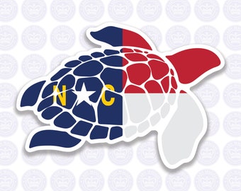 Sea Turtle North Carolina Decal - NC Turtle Flag Decal - North Carolina Turtle Bumper Sticker State of NC - NC Flag Decal Carolina Tortoise