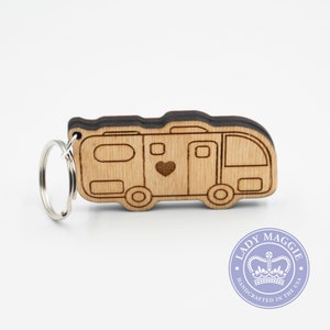 RV Camper Keychain Motorhome Camper Charm Camping Keychain RV Engraved Wood Key Ring Camper Trailer RV Keyring image 1