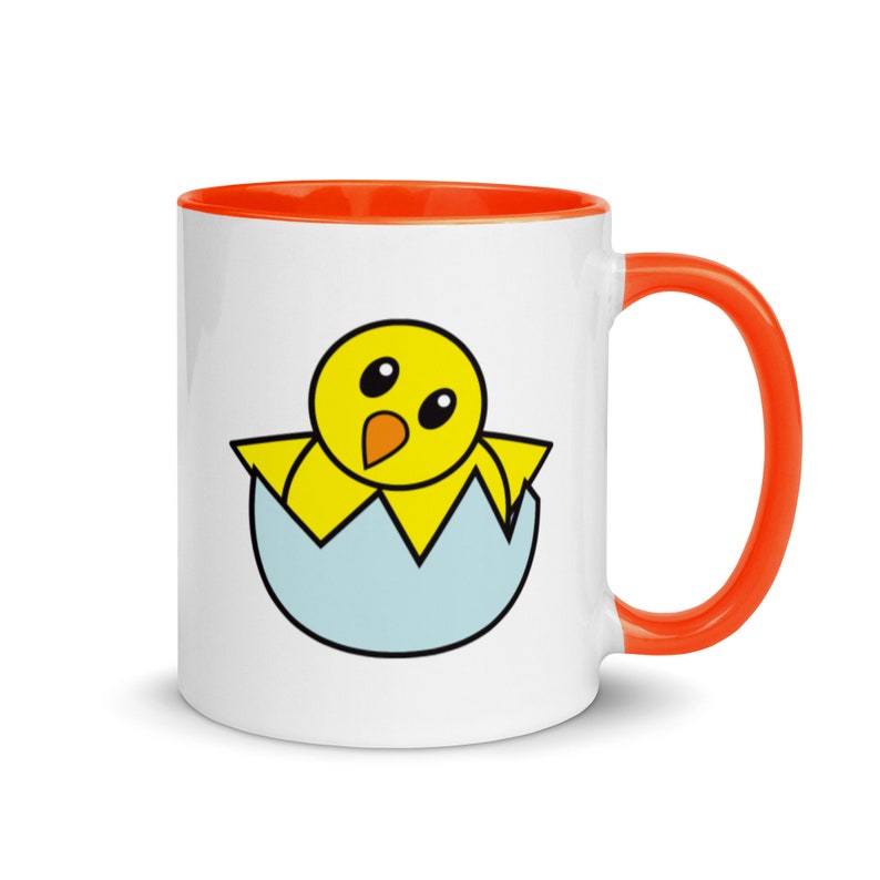 Hatching Chick Emoji Mug Baby Chick Emoji Mug with Color Inside Hatching Baby Chick Coffee Cup Orange