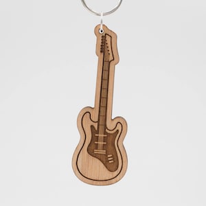 Stratocaster Guitar Keychain - Fender Stratocaster Electric Guitar Engraved Key Ring - Electric Guitar Wooden Charm - Fender Guitar Charm