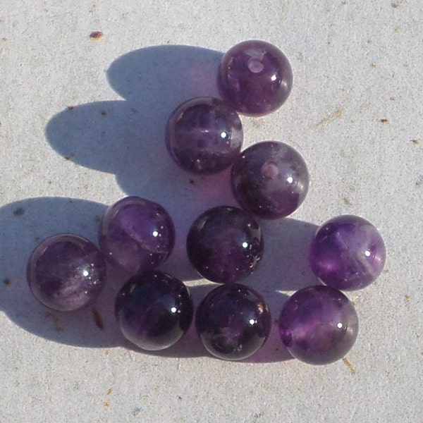 Authentic Amethyst 6mm Beads, Natural Purple, 10pcs Smooth Round Jewellery Making Beads (AMETH-R-6)