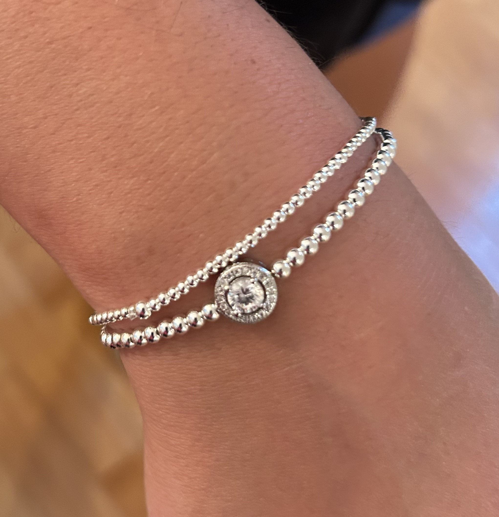 Sterling Silver Beaded Five Bracelet Stack With Cubic Zirconia - Etsy