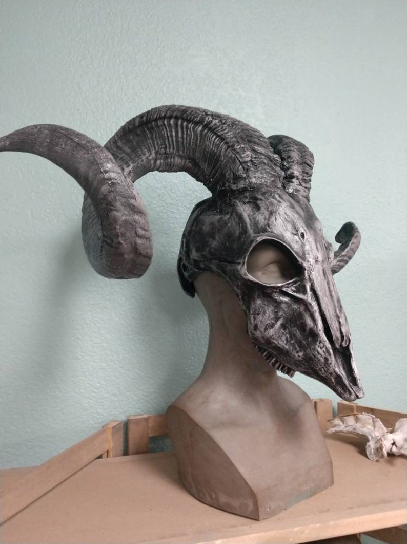 Metallic Black Ram Skull Mask SM/M with large ram horns Etsy