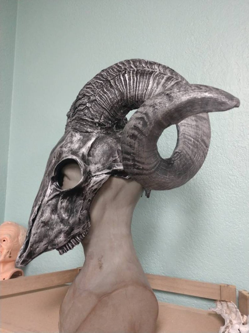 Metallic Black Ram Skull Mask SM/M with large ram horns Etsy