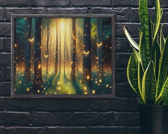 lluminated Forest Fireflies Wall Art, Mystical Painting Art, Magical Forest Canvas, Mystical Forest Wall Art, Mystical Art, Fantasy Art