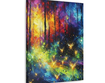 Illuminated Forest Fireflies Wall Art, Mystical Painting Art,Magical Forest Canvas,Mystical Forest Wall Art,Mystical Art,Fantasy Art Acrylic