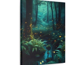 IIluminated Forest Fireflies Wall Art,Mystical Painting Art,Magical Forest Canvas,Mystical Forest Wall Art,Mystical Art,Fantasy Art, Decor