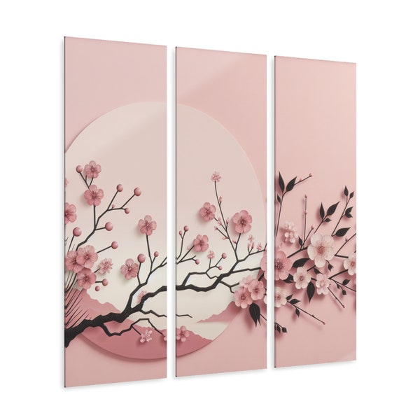 Pink Japandi, Cherry Blossoms, Triptych Print, Scandinavian Style, Japanese Influence, Home Decor, Wall Art,Modern Neutral Home Decor,Floral