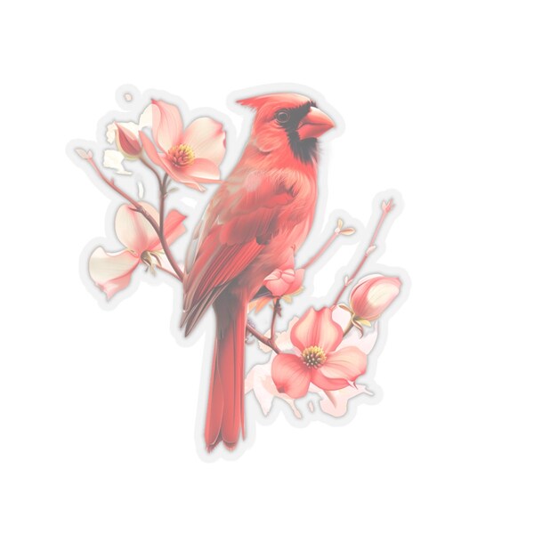 Cardinal sticker,Bird sticker,Floral sticker,Heart sticker,Nature sticker,Wildlife sticker,Red bird sticker,Flower and bird art,Cute sticker