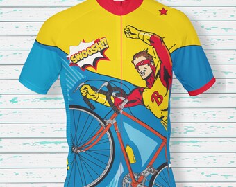 Cycling Superhero Full Zipper Jersey  / Athletic Sportswear Apparel 3 pocket Dry Fit activewear Jersey Bicycle bike themed Running Garment