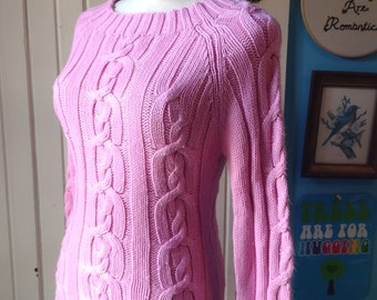 Vintage y2k Pink Cableknit Sweater Flared Sleeves S M