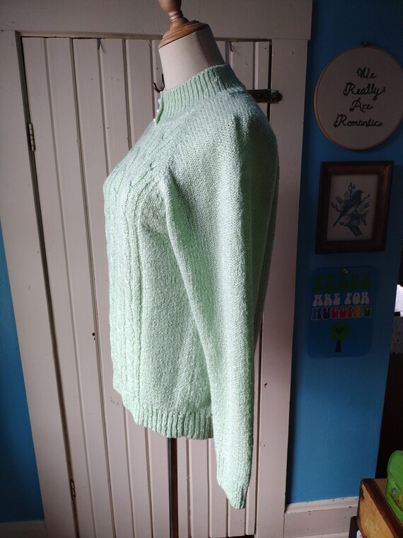 Vintage Sea Green Sweater Cableknit Pullover 80s … - image 4