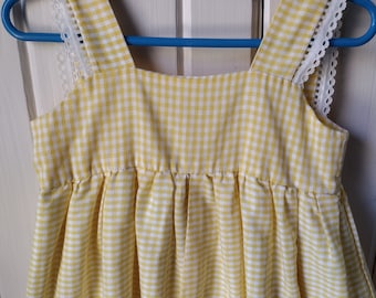 Sweet Vintage Girls' Yellow Gingham Dress Summer Sundress