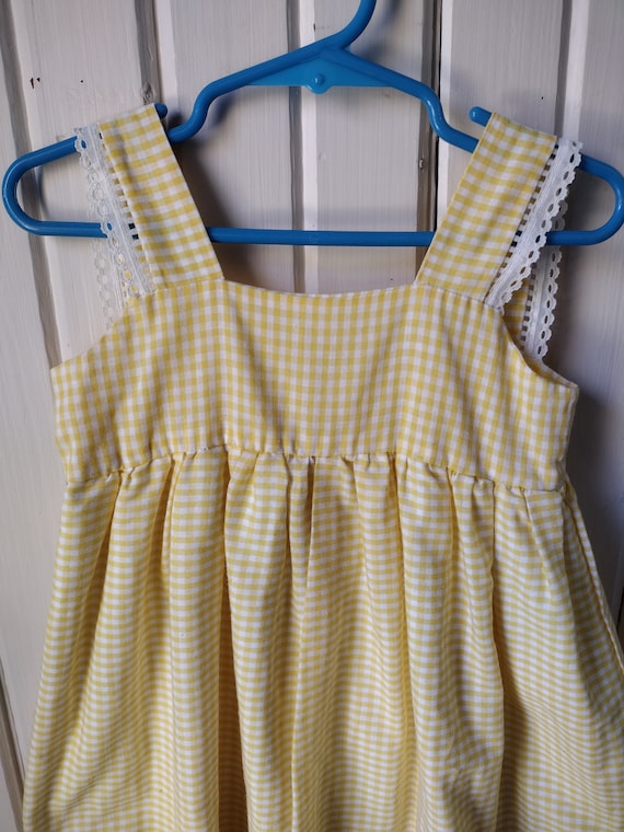 Sweet Vintage Girls' Yellow Gingham Dress Summer … - image 1