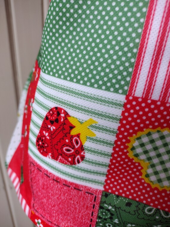 Vintage 60s 70s Patchwork Print Button Shirt Red … - image 2