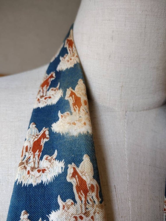 Vintage 40s 50s Novelty Tie Horse Rider Dogs Fox … - image 8