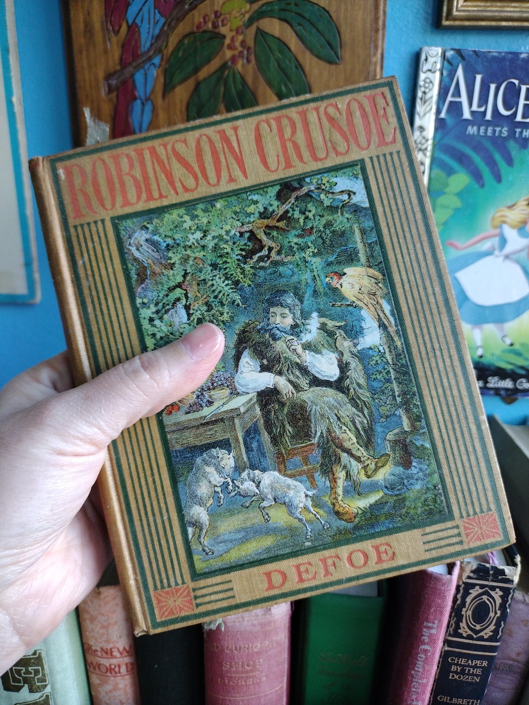 Antique Robinson Crusoe Daniel Defoe Hardcover Clothbound Book Gold Red ...