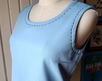 vintage bleu haut sans manches brodé garniture S