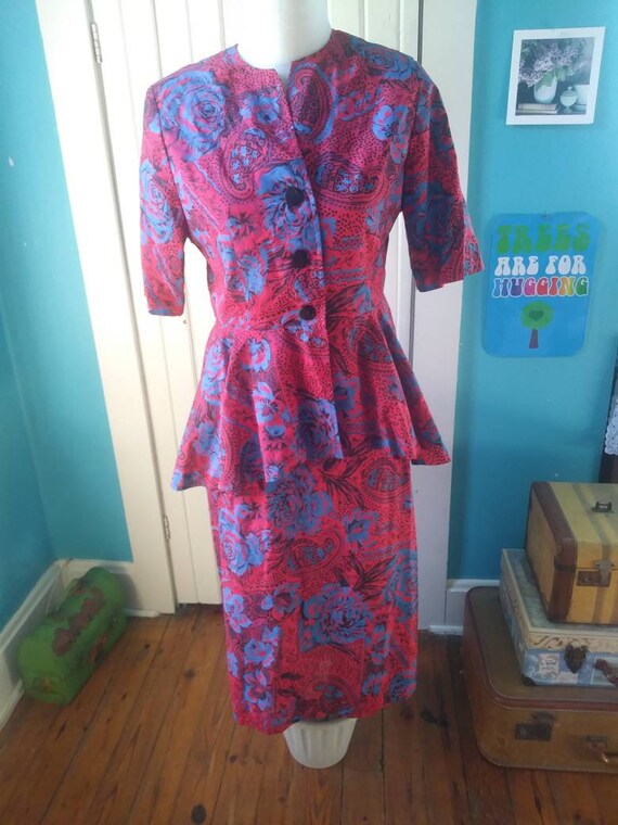 Vintage Paisley Peplum Dress 2 Piece Suit Skirt B… - image 10