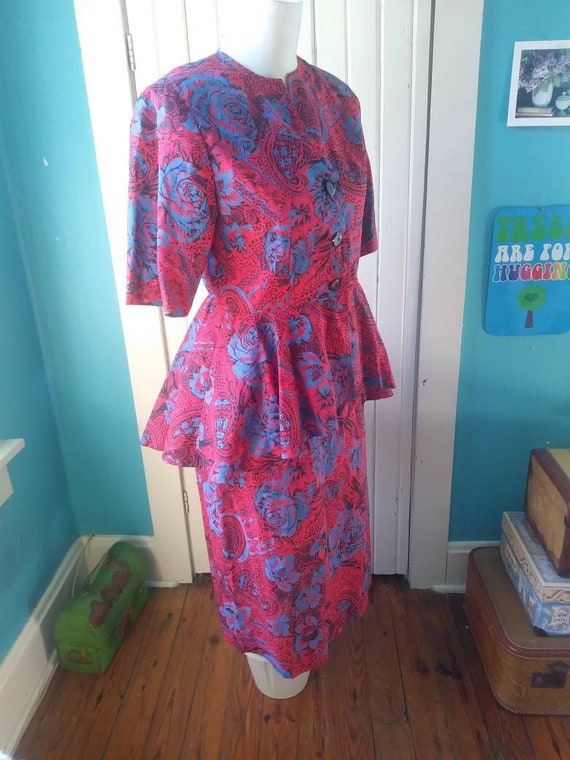 Vintage Paisley Peplum Dress 2 Piece Suit Skirt B… - image 2