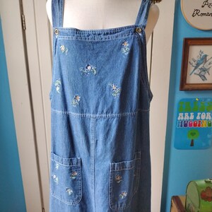 Vintage Denim Blue Embroidered Floral Overall Dress Long Jumper Jean L  Flower - Etsy