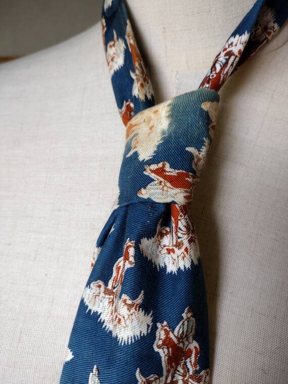 Vintage 40s 50s Novelty Tie Horse Rider Dogs Fox … - image 4