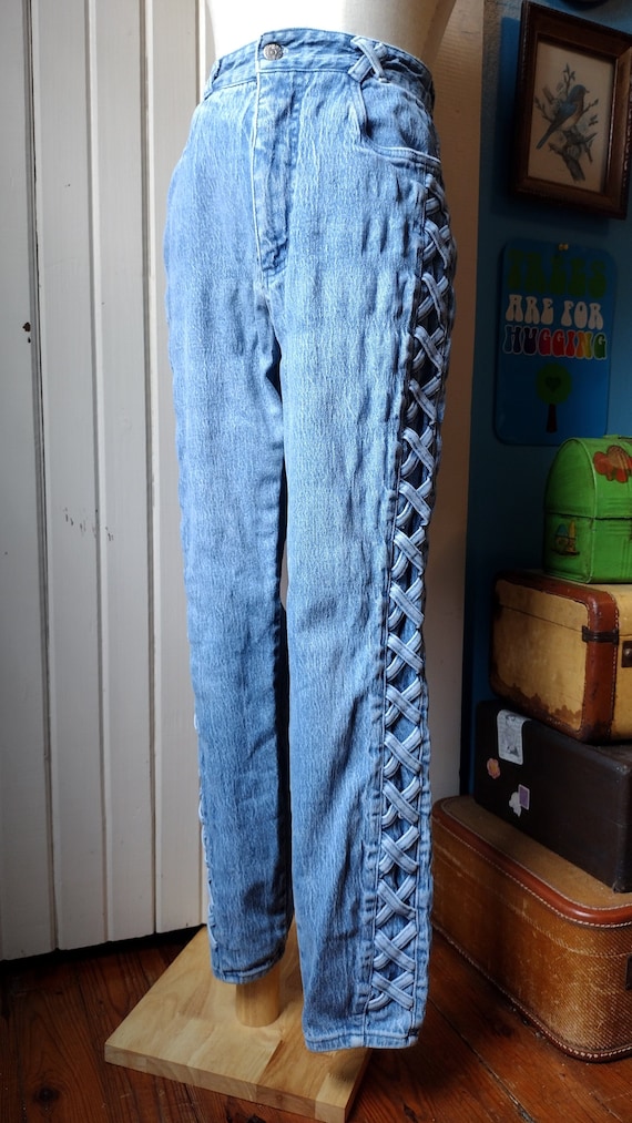 Vintage Criss Cross High Waist 80s 90s Jeans Denim