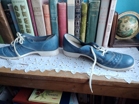 Vintage Blue Bowling Shoes Laceup Casual Faux Lea… - image 7