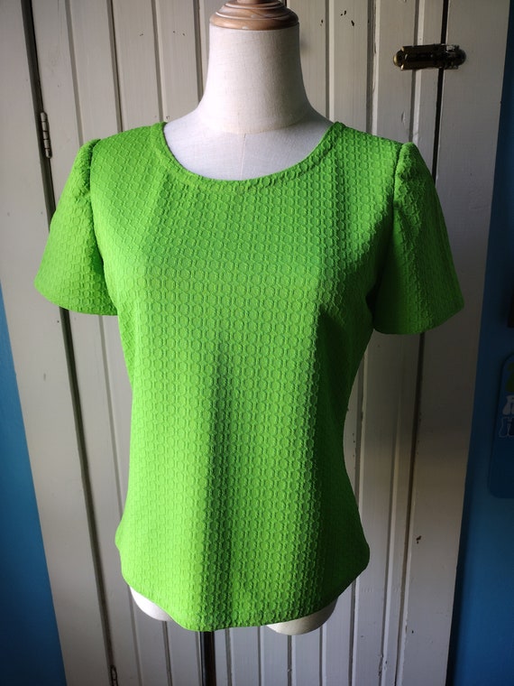 Vintage 60s Lime Green Short Sleeve Top S