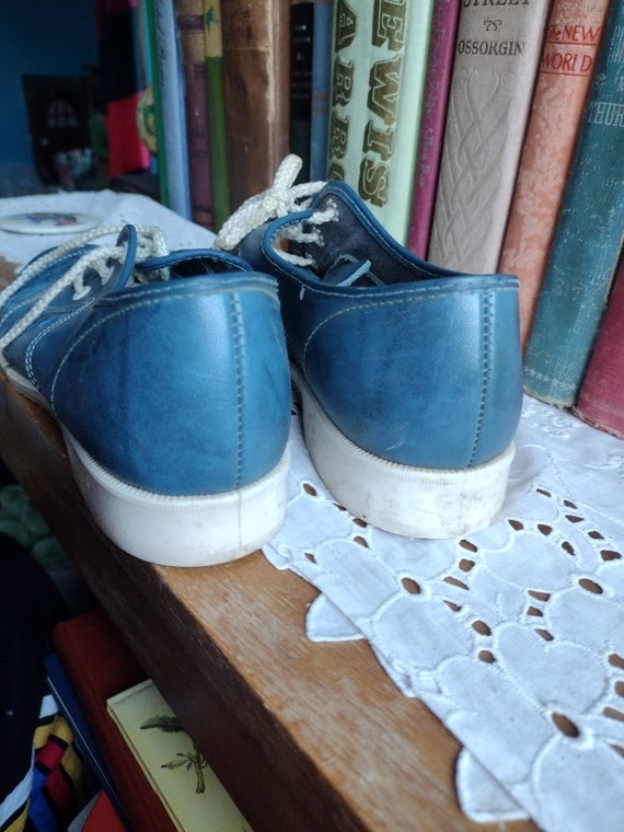 Vintage Blue Bowling Shoes Laceup Casual Faux Lea… - image 3