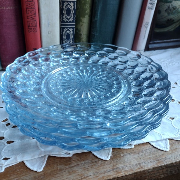 Vintage Anchor Hocking Blue Bubble Glass Salad Plates