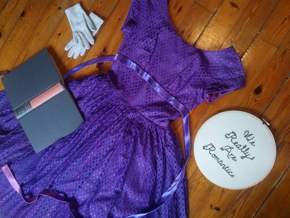 Vintage 1950s Purple Eyelet Dress XS