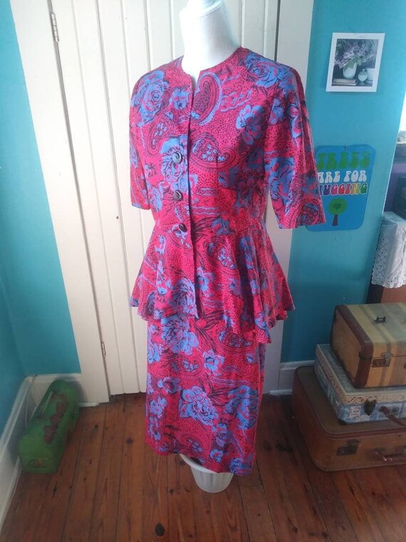 Vintage Paisley Peplum Dress 2 Piece Suit Skirt B… - image 3