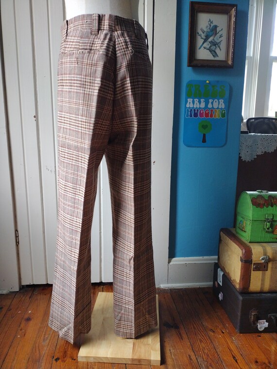 Vintage 60s 70s Plaid Pants Brown Beige Women's 2… - image 6