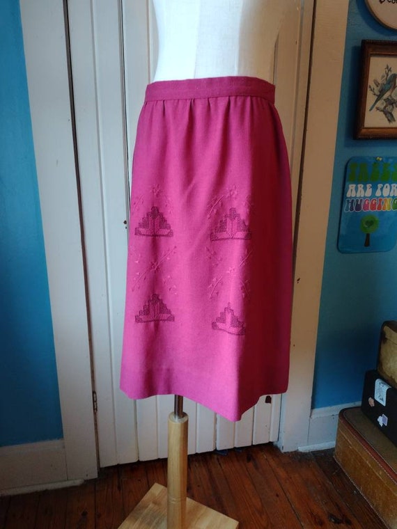 Vintage Mulberry Skirt 60s 70s Straight Embroider… - image 1